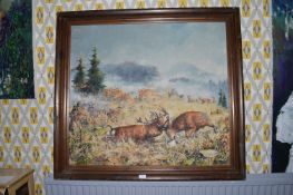 Oil on Canvas Study of Fighting Stags Signed Gelgem 40x40”
