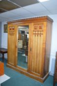 Victorian Light Oak & Pine Triple Wardrobe with Castellated Design 190x60xcm x 210cm high