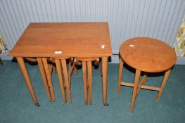 Nesting Set Retro Teak Folding Table 1x Rectangular and 4x Circular