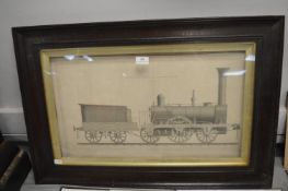 Stephenson’s Rocket Engineering Engraving Published by John Wheel in Appropriate Oak Frame