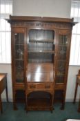 Arts & Crafts Oak Bookcase with Glazed Panels, Copper Hinges & Fittings, Lower Section Bureau, and