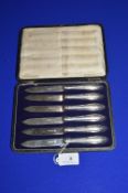 Cased Set of Six Fruit Knives with Hallmarked Silver Handles - Sheffield 1920