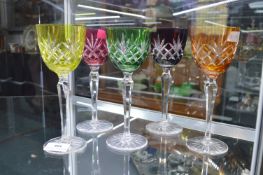 5x Multicoloured Crystal Wine Glasses