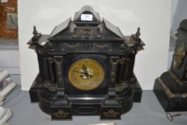 Large Victorian Black Slate Mantel Clock with Ormolu Detail (working condition)