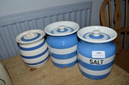 3x Blue & White Kitchen Storage Jars Including T.G. Green