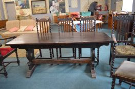 Oak Refectory Table with Seven Carved Barley Twist Chairs