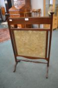 Edwardian Mahogany Fire Screen with Glazed Tapestry Panel