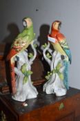 Pair of Continental Porcelain Parrot Figures (unsigned, some faults)