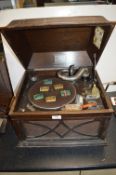 HMV Windup Gramophone with Blue Tins etc.