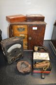 Vintage Collectibles Including Distressed Smoker Cabinet etc.