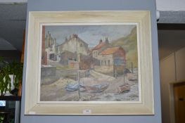 Oil on Canvas Study of Staithes Waterfront Signed J.B. Treatt 1987