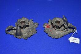 Pair of Pewter Oak Leaf Chamber Sticks