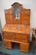 Continental Inlaid Bureau with Parquetry Panels, Multi Drawers, and Collectors Display Case