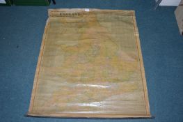 Victorian Cloth Mounted Map of England & Wales by the Scarborough Company, Boston USA
