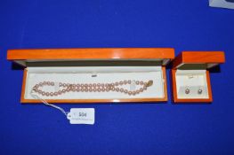 Absolute Pearls Cultured Freshwater Pearl Bracelet with 14ct Gold Clasp, plus Matching Ear Studs-