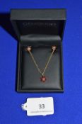 9ct Gold Pendant & Chain Set with Garnets and Matching Ear Studs, ~2.8g gross