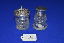 2x Birmingham Silver Cut Glass Jar and Glue Pot ~22g silver weight