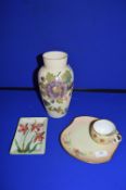 Assorted Floral Pottery and a Glass Vase