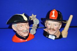 2x Royal Doulton Character Jugs: Chelsea Pensioner, and The Fireman (AF)