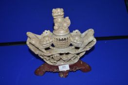Chinese Carved Soapstone Incense Burner with Dragons