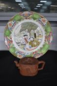 Masons Large Oriental Style Charger plus Terracotta Teapot