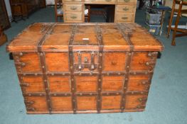 German Oak Chest with Wrought Iron Banding 95x57cm x 58cm high