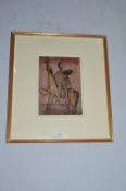 Unsigned Abstract Watercolour of Two Figures on a Horse