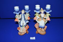 Pair of Continental Porcelain Candlesticks with Poppy Desing