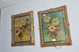 Pair of Oil on Canvas Floral Studies in Ornate Frames
