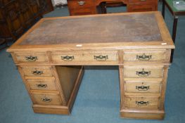 1930’s Oak Writing Desk with Tooled Leather Top