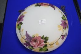 1930’s Glass Ceiling Light Shade with Floral Design and Original Brass Chains