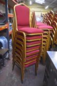 8x Stackable Banqueting Chairs with Red Upholstered Seats and Backs