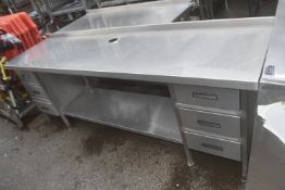 *Stainless Steel Preparation Table with Drawers & Undershelf 240x65cm x 90cm high