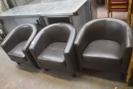 3x Brown Faux Leather Tub Chairs