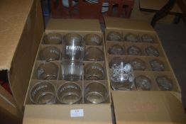 Box of 12x R. Whites Pint Glasses and a Box of 12x J2O Glasses