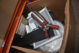 *Box of Assorted Plates, Salt & Pepper Shakers, Cream Dispenser, etc.