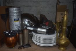 *Assorted Plates, Pie Dishes, Tray Lids, and a Hand Blender