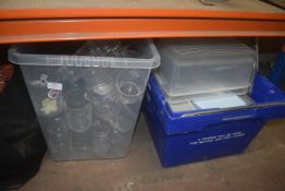 Box of Glasses and Plates, and Box of Plastic Lids etc.