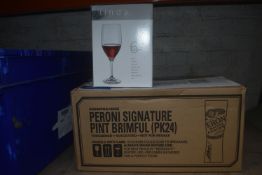 *Box of 24x Peroni Pint Glasses, and 6x Wine Glasses