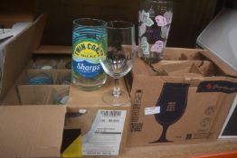 2x Boxes of Assorted Branded Bar Glasses Including Sharp’s, Aspall, etc.