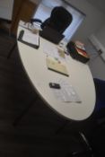 Small Oval White Boardroom Table 130x180cm, and a Swivel Office Chair