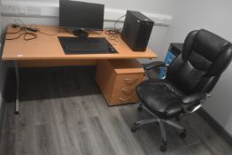 Office Desk, Three Drawer Filing Cabinet, and Swivel Chair