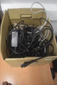 Box of Assorted Cables Including Power Cables, Ethernet Cables, etc.