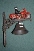 Cast Iron Painted Bell with Motorcyclist Design