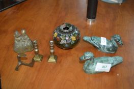 Small Cloisonne Pot (AF), and Brass Ornaments