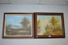 2x Oil on Canvas Lakeside Studies