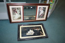 Chinese Mother of Pearl Sailing Ship Picture plus Mirror with 3D Floral Pictures