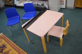 Child’s Desk and Chair, plus 2x Stacking Chairs