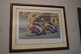Signed The Big Guns Mike Hailwood Motorcycle Print by Rod Organ