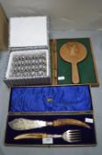 Carving Set, Balinese Mirror, and a Set of Metal Ball
